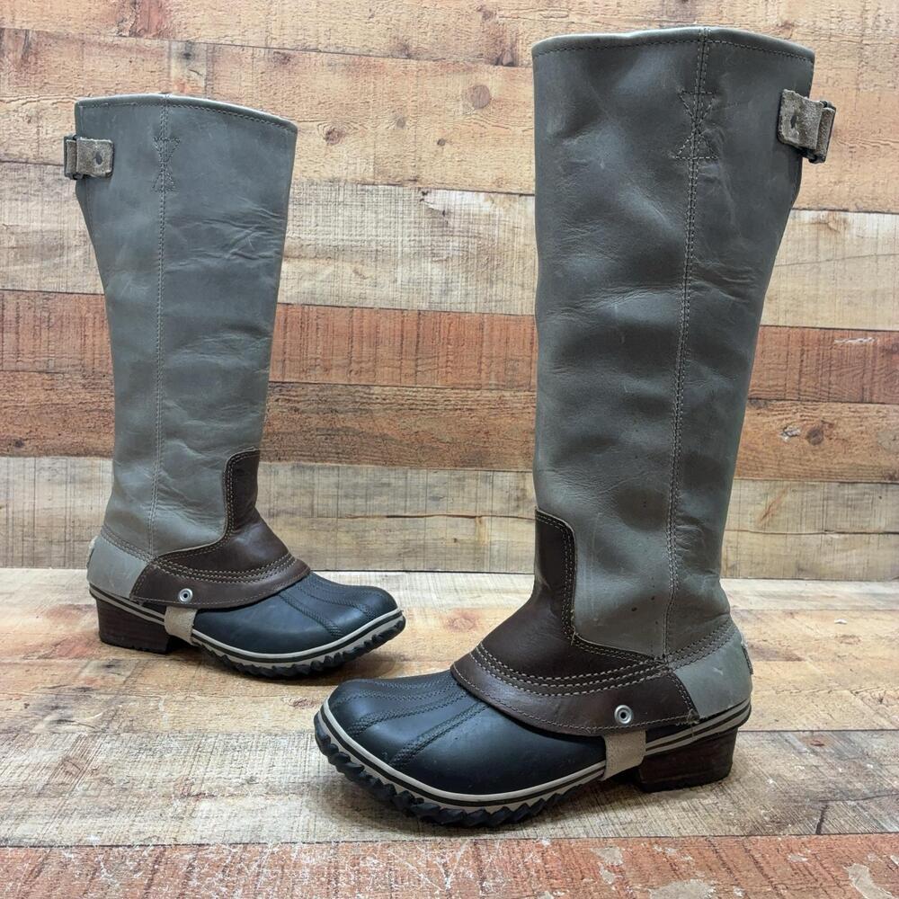 Sorel Snow Boots Womens Size 8 39 Gray Leather Knee High Waterproof NL2007-051